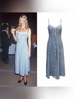 Vintage 90s Gingham Lace-Trim Bow Tie Button-Down Dress Seen On Claudia Schiffee